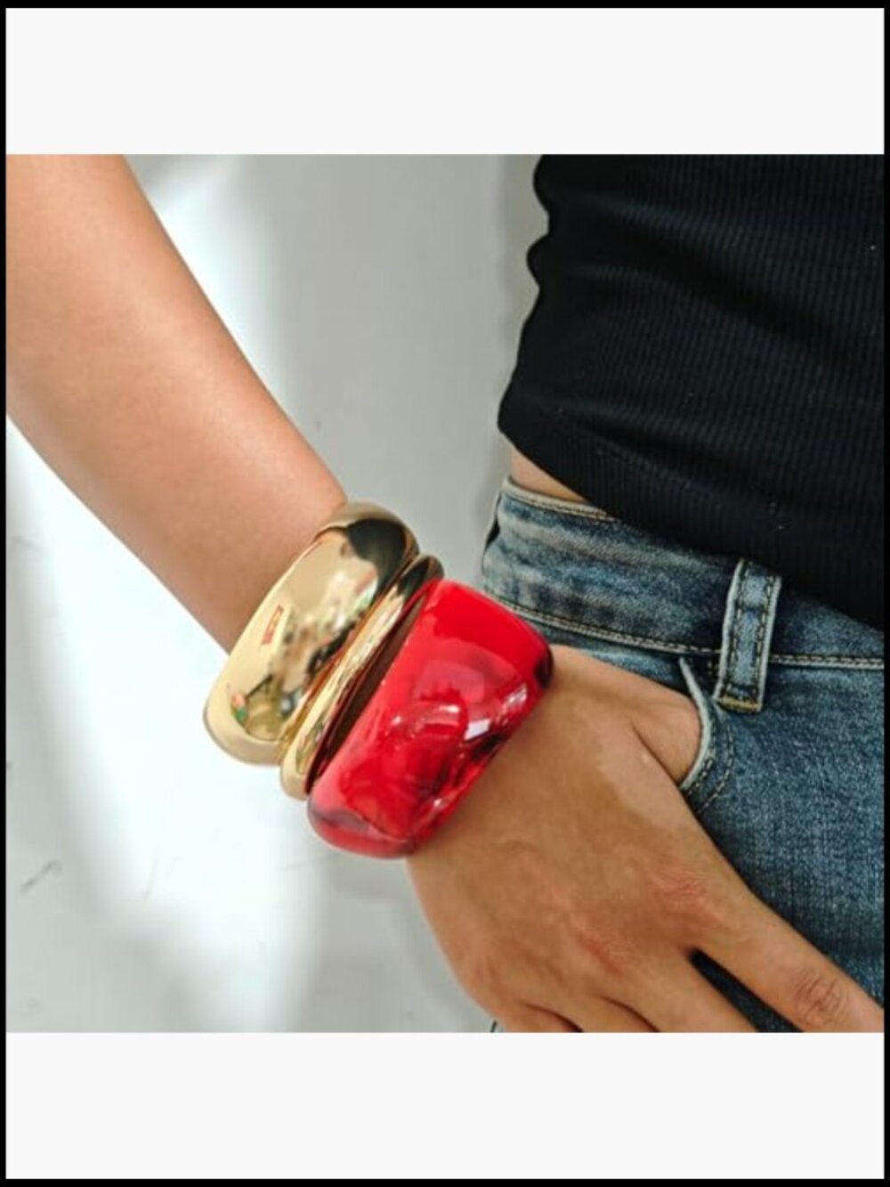 Chunky Gold Bracelets Set Wide Irregular Acrylic Resin Bangle Punk Jewelry - Picture 2 of 6